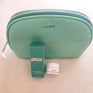 LA MER Green Cosmetic Bag with Foaming Cleanser & The Moisturizing Fresh Cream